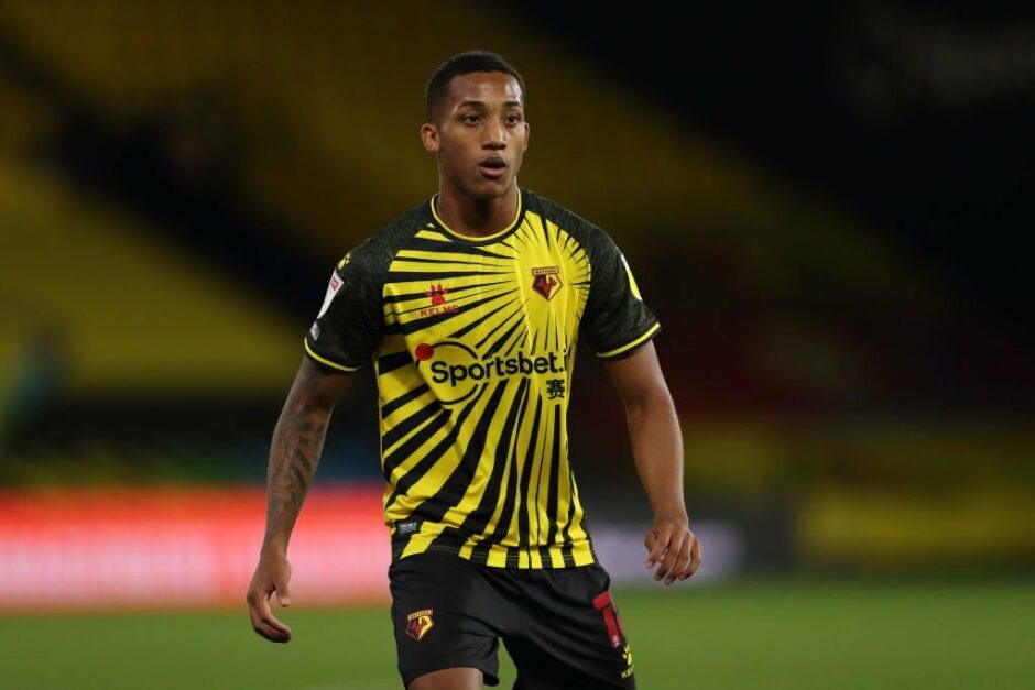 WATFORD, ENGLAND - SEPTEMBER 11: Joao Pedro of Watford during the Sky Bet Championship match between Watford and Middlesbrough at Vicarage Road on September 11, 2020 in Watford, England. (Photo by James Williamson - AMA/Getty Images)