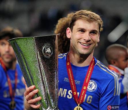 AMSTERDAM, NETHERLANDS - MAY 15:  Branislav Ivanovic of Chelsea poses with the trophy during the UEFA Europa League Final between SL Benfica and Chelsea FC at Amsterdam Arena on May 15, 2013 in Amsterdam, Netherlands.  (Photo by Jamie McDonald/Getty Images)
